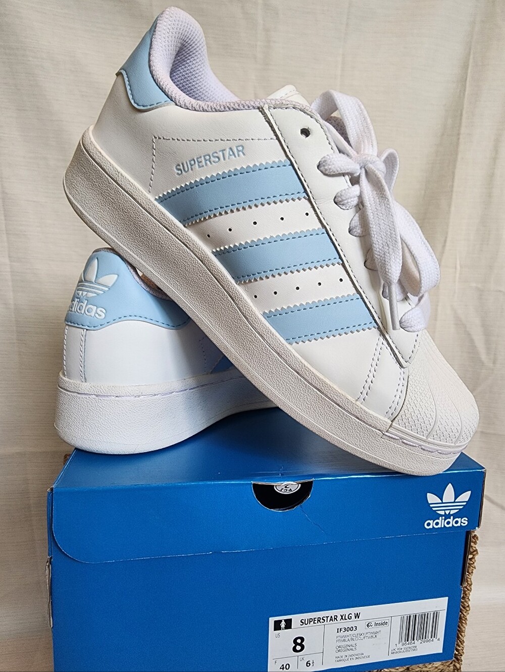 adidas Originals Superstar XLG (White/Clear Sky) Size US 8 / EU 40